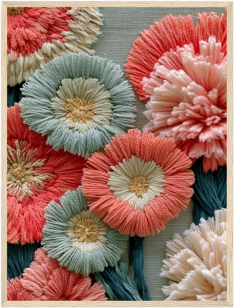 Stickerei Blumen Pastell Poster