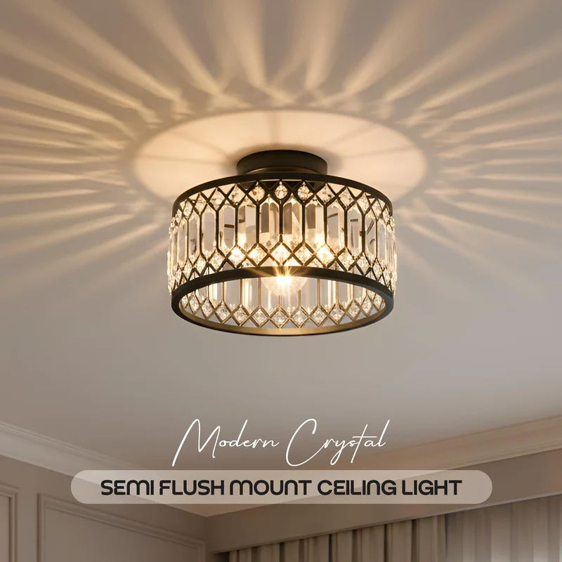 LED Elegante Schwarze Kristall Deckenleuchte E27 ~3398