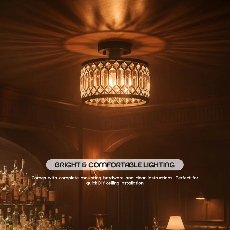 LED Elegante Schwarze Kristall Deckenleuchte E27 ~3398