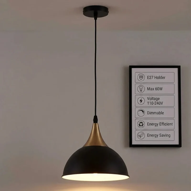 Retro Kuppel Esstischlampe E27 Metall | Vintage Bistro Pendelleuchte Ø21cm ~3397