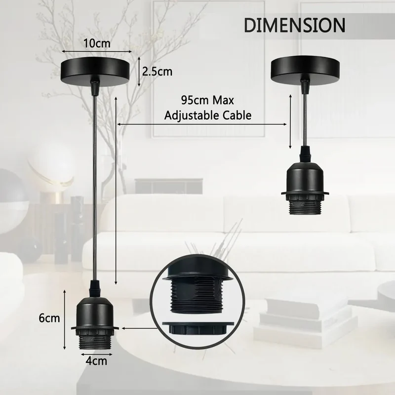 10er-Pack Schwarze Pendelleuchten mit E27-Fassung, PVC-Kabel~3394