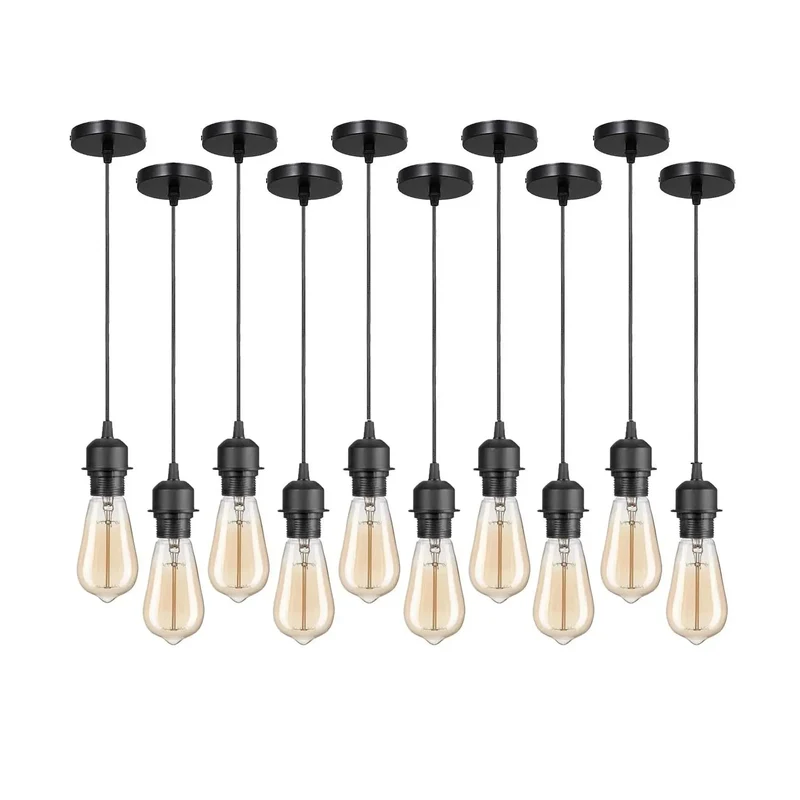 10er-Pack Schwarze Pendelleuchten mit E27-Fassung, PVC-Kabel~3394