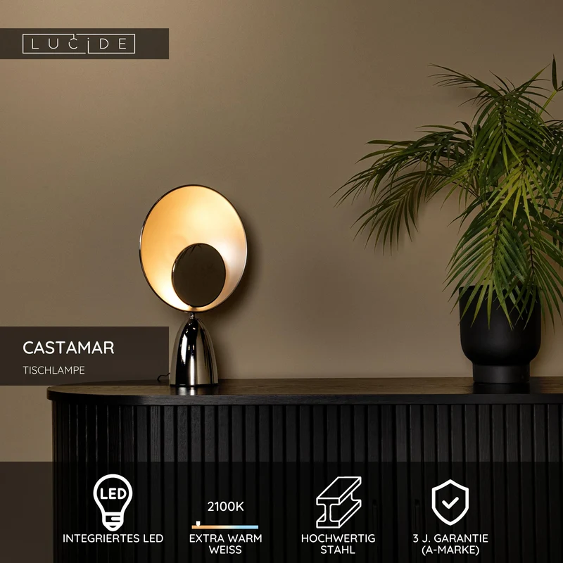 LED-Tischleuchte Castamar rund mit indirekter Beleuchtung Warmweiß