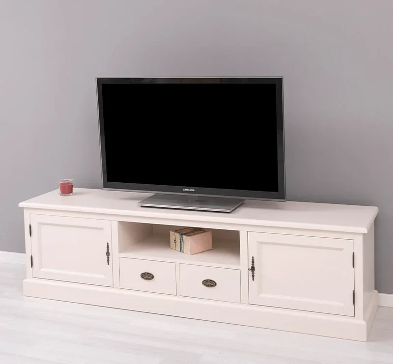 Großes TV-Board aus Massivholz | Zweitüriges Lowboard mit Schubladen