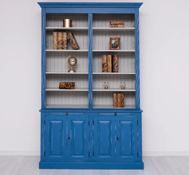 Vintage Bücherschrank aus Massivholz | Bibliothek | 2-teilig