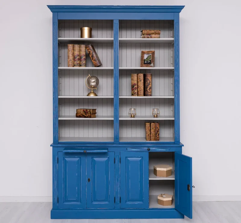 Vintage Bücherschrank aus Massivholz | Bibliothek | 2-teilig