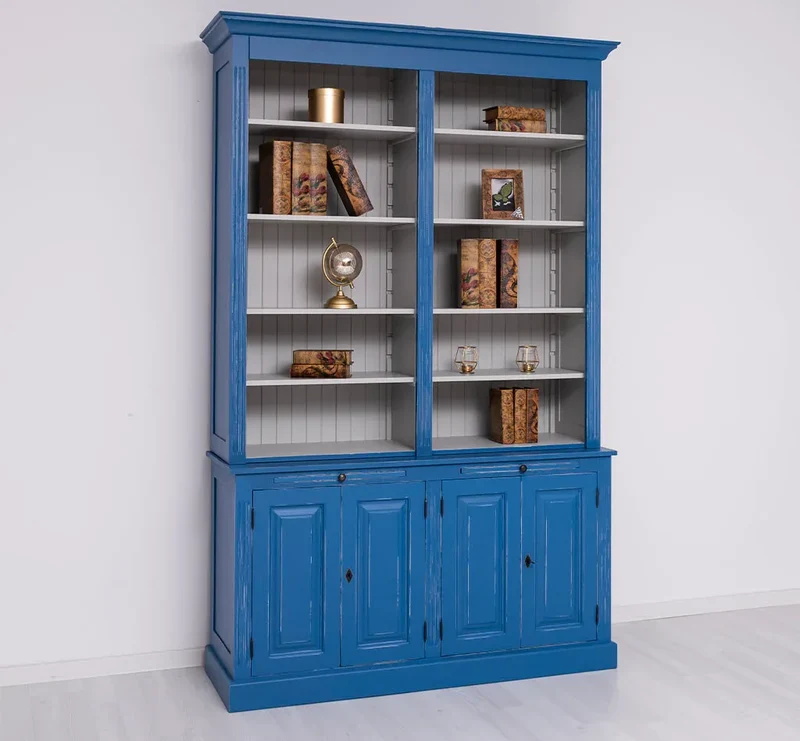 Vintage Bücherschrank aus Massivholz | Bibliothek | 2-teilig