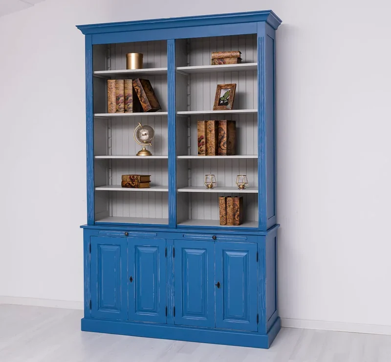 Vintage Bücherschrank aus Massivholz | Bibliothek | 2-teilig