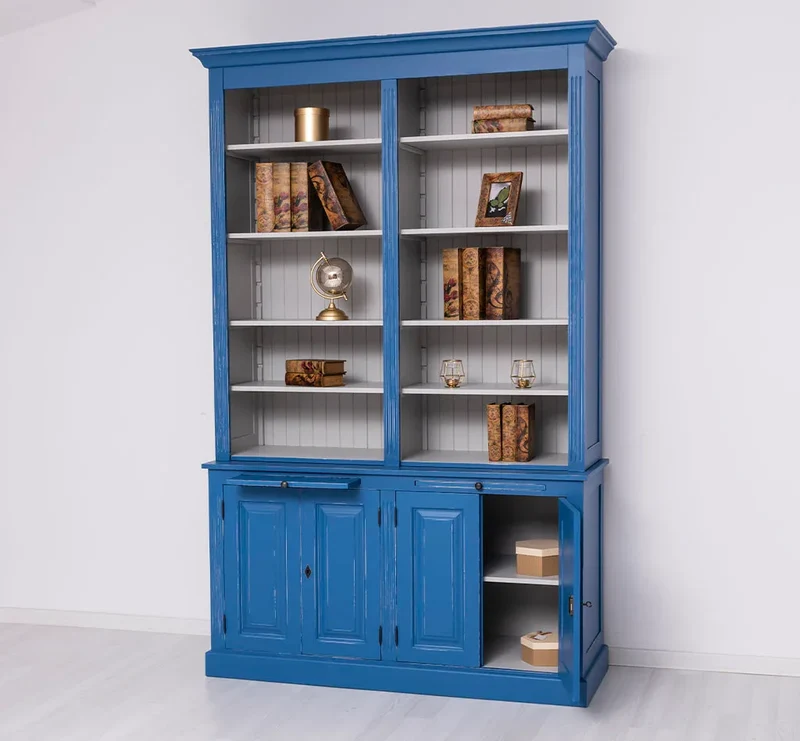Vintage Bücherschrank aus Massivholz | Bibliothek | 2-teilig