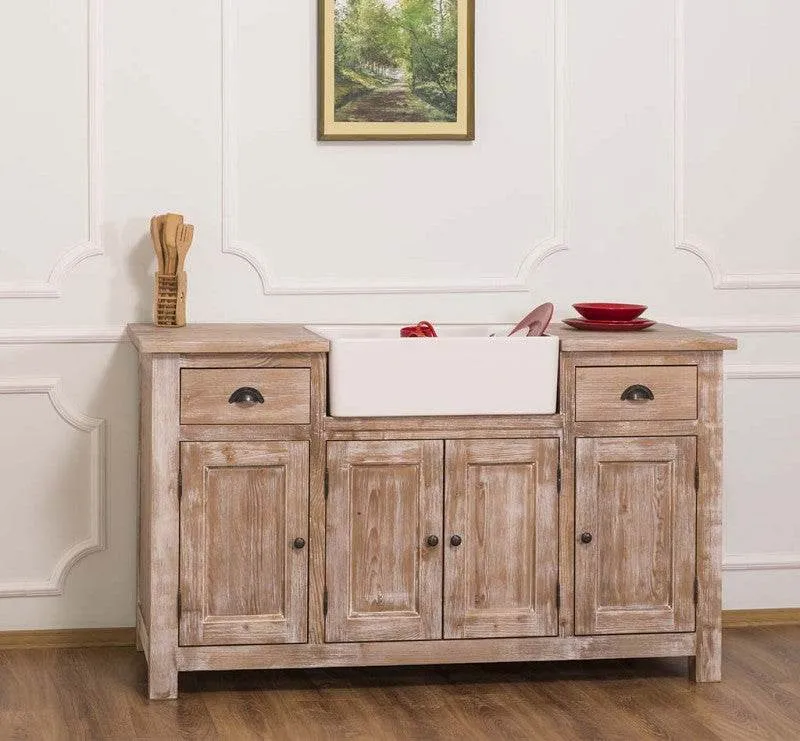 Spülbeckenschrank aus Massivholz | Waschtisch mit 4 Türen und 2 Schubladen
