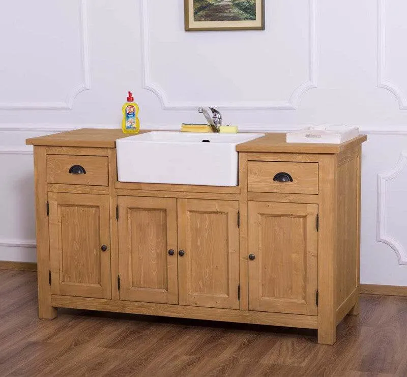 Spülbeckenschrank aus Massivholz | Waschtisch mit 4 Türen und 2 Schubladen