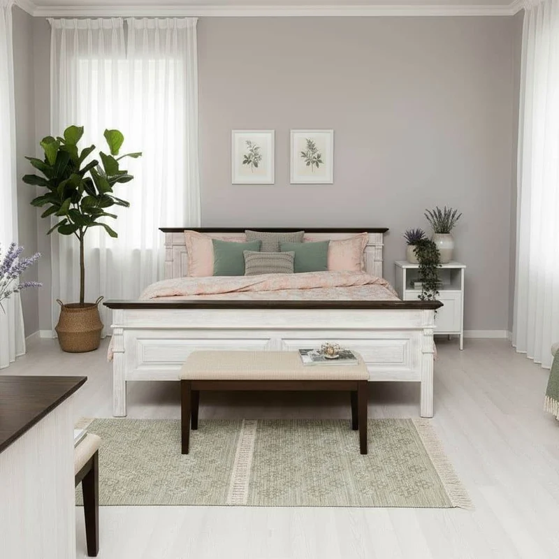 Landhausbett aus Massivholz mit Ornamenten | Luxuriöses Bett mit Fräsungen