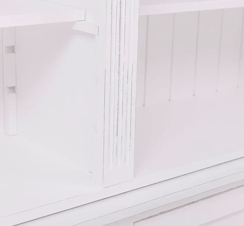 Hoher Wohnzimmerschrank aus Massivholz - Bücherschrank mit 4 Türen - Porzellangriffe