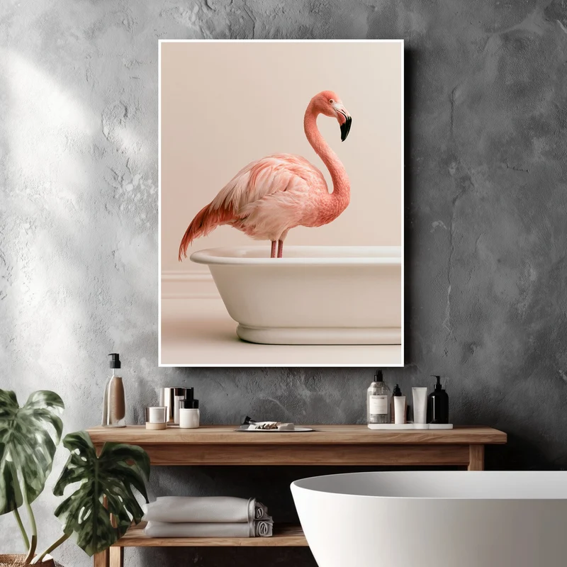 Flamingo in Badewanne Poster