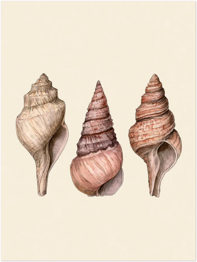 Drei Meeresschnecken Illustration Leinwand