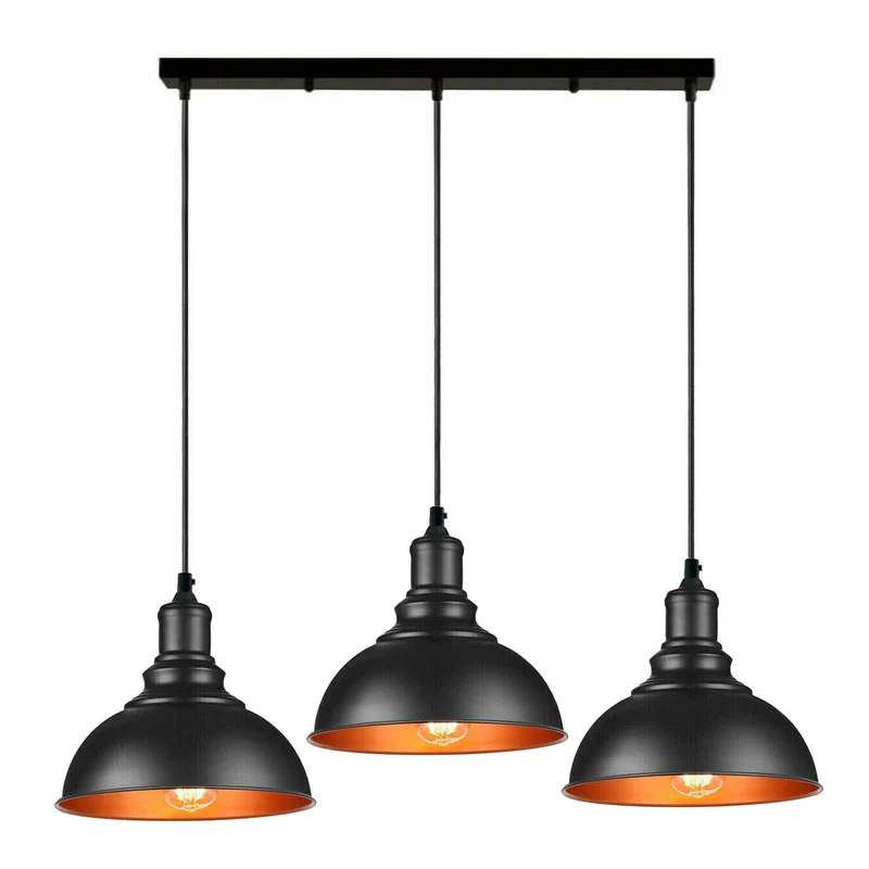 3-Licht Pendelleuchte Industrielle Hängelampe Schwarzer ~3278