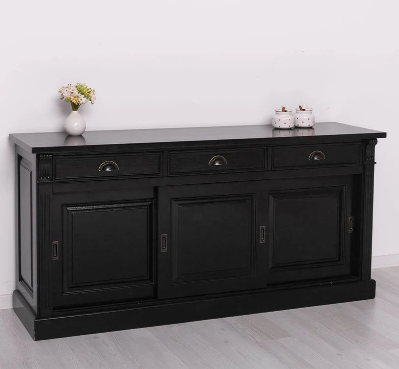 Großes Sideboard aus Massivholz mit 3 Schiebetüren und 3 Schubladen