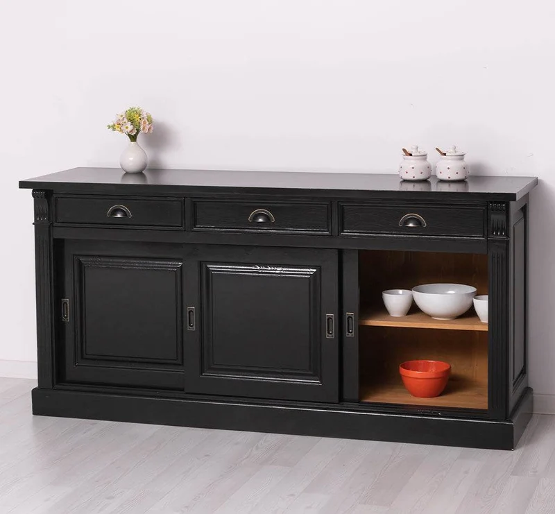 Großes Sideboard aus Massivholz mit 3 Schiebetüren und 3 Schubladen