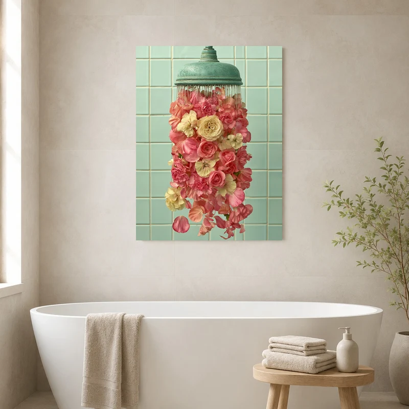 Duschkopf mit Rosen Leinwand