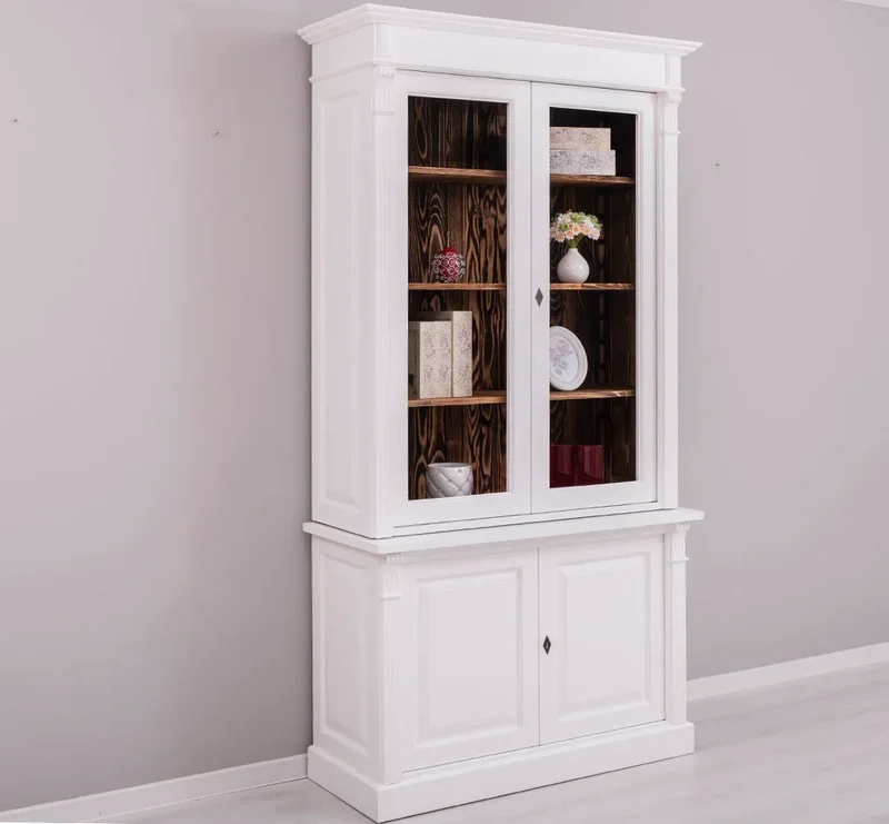 Landhaus Bücherschrank aus Massivholz | 4-türige Vitrine