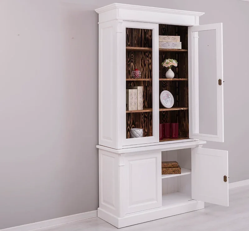 Landhaus Bücherschrank aus Massivholz | 4-türige Vitrine