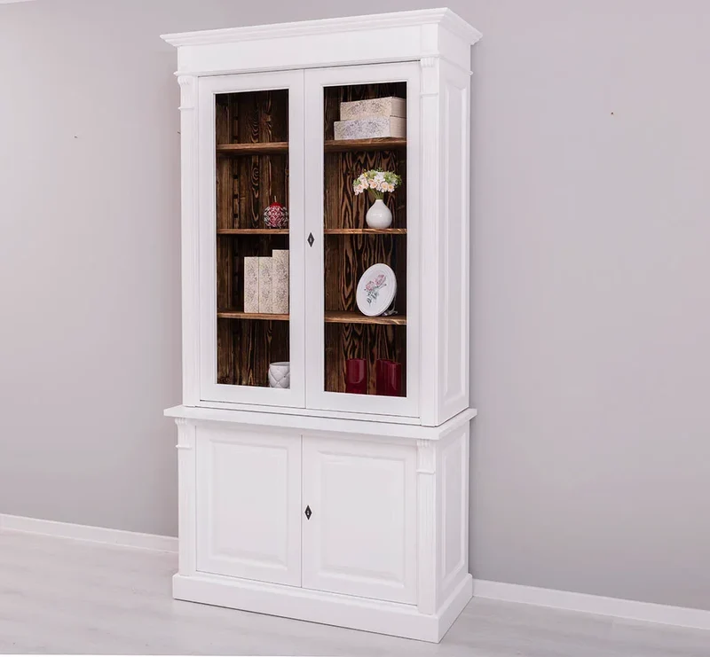 Landhaus Bücherschrank aus Massivholz | 4-türige Vitrine