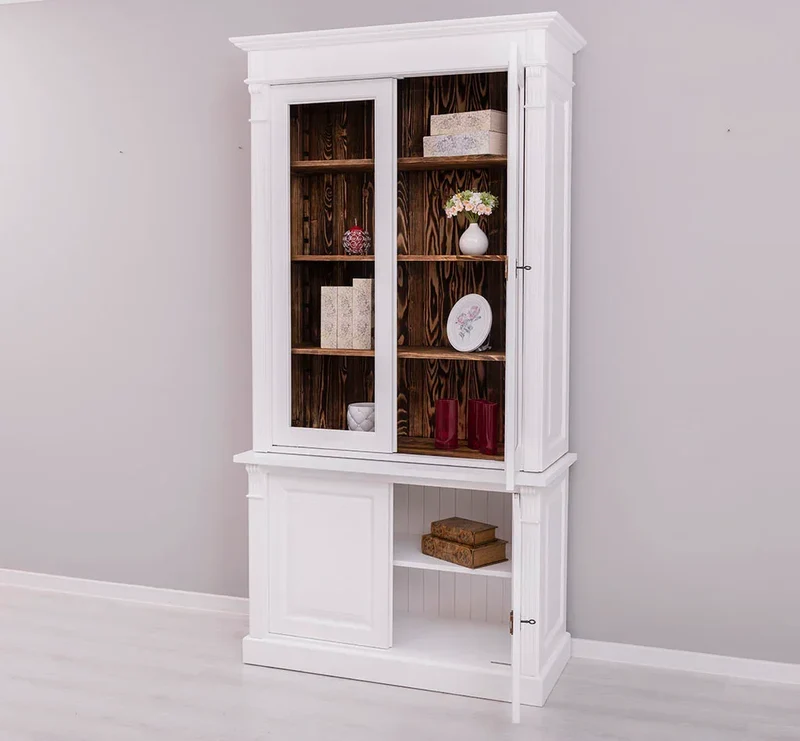 Landhaus Bücherschrank aus Massivholz | 4-türige Vitrine