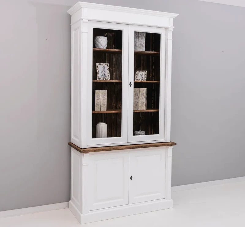 Landhaus Bücherschrank aus Massivholz | 4-türige Vitrine