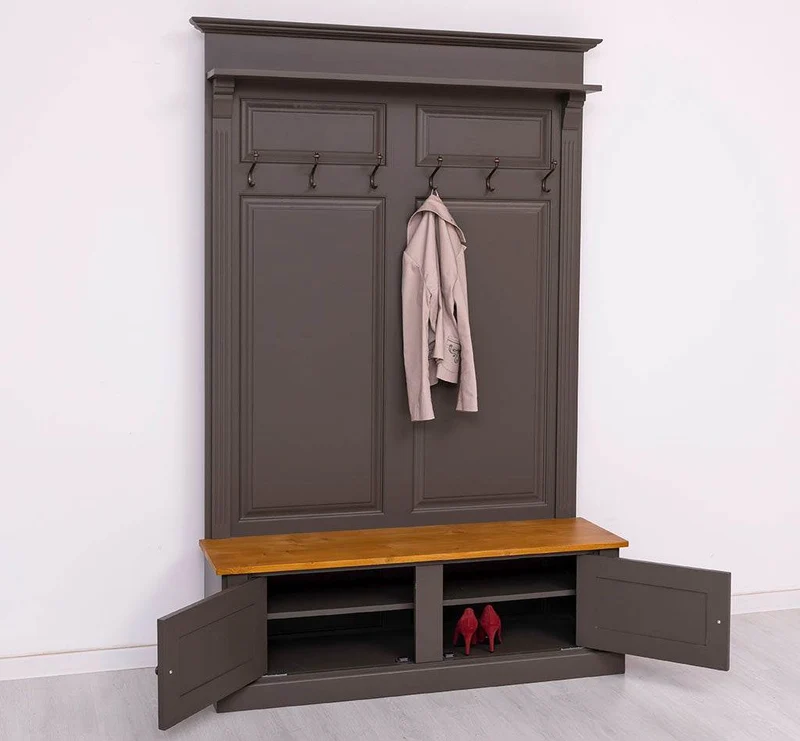 Garderobe aus Massivholz mit 6 Haken und 2 Staufächern - Holzkontrast