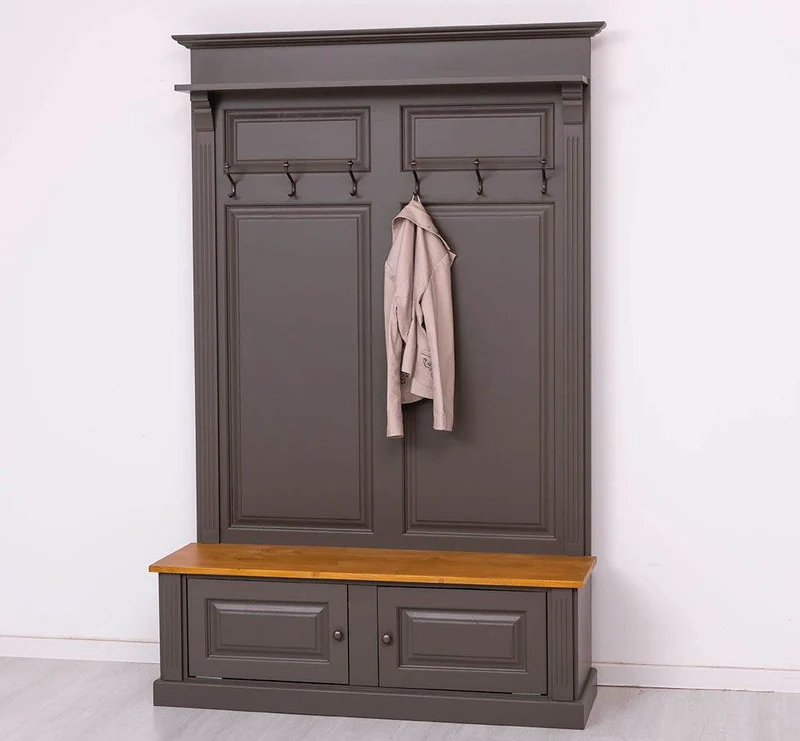 Garderobe aus Massivholz mit 6 Haken und 2 Staufächern - Holzkontrast