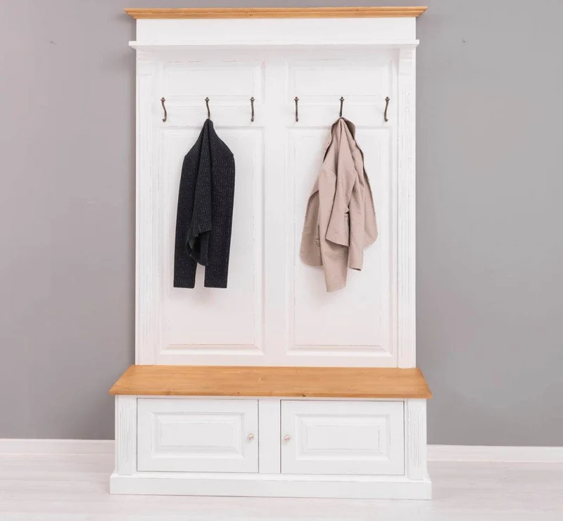 Garderobe aus Massivholz mit 6 Haken und 2 Staufächern - Holzkontrast