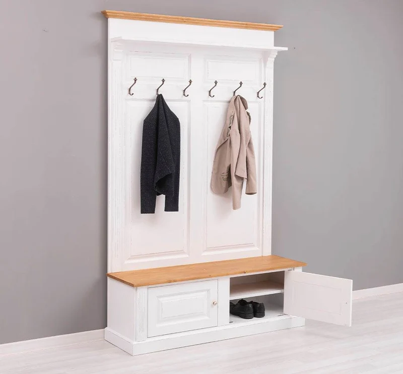Garderobe aus Massivholz mit 6 Haken und 2 Staufächern - Holzkontrast