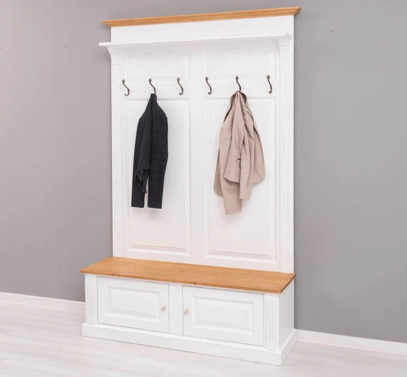 Garderobe aus Massivholz mit 6 Haken und 2 Staufächern - Holzkontrast