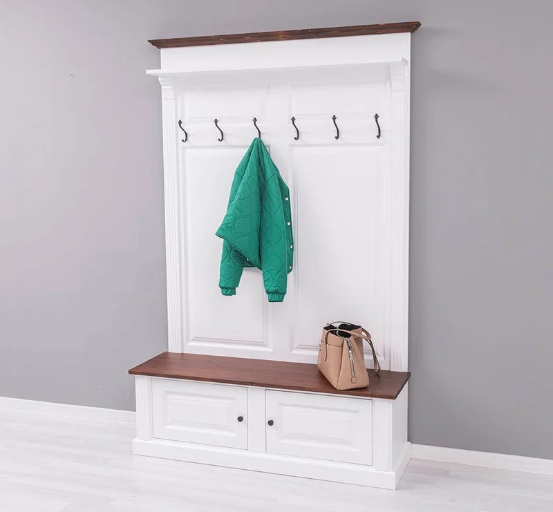 Garderobe aus Massivholz mit 6 Haken und 2 Staufächern - Holzkontrast