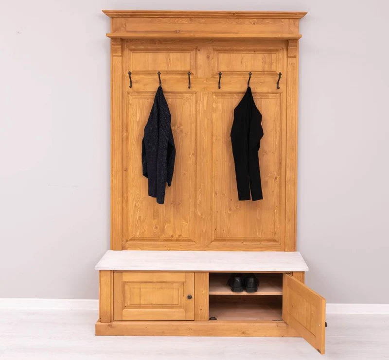 Garderobe aus Massivholz mit 6 Haken und 2 Staufächern - Holzkontrast