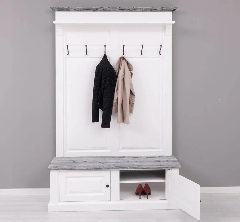 Garderobe aus Massivholz mit 6 Haken und 2 Staufächern - Holzkontrast
