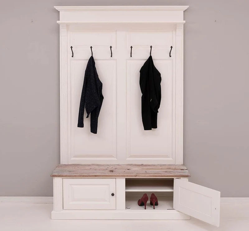 Garderobe aus Massivholz mit 6 Haken und 2 Staufächern - Holzkontrast