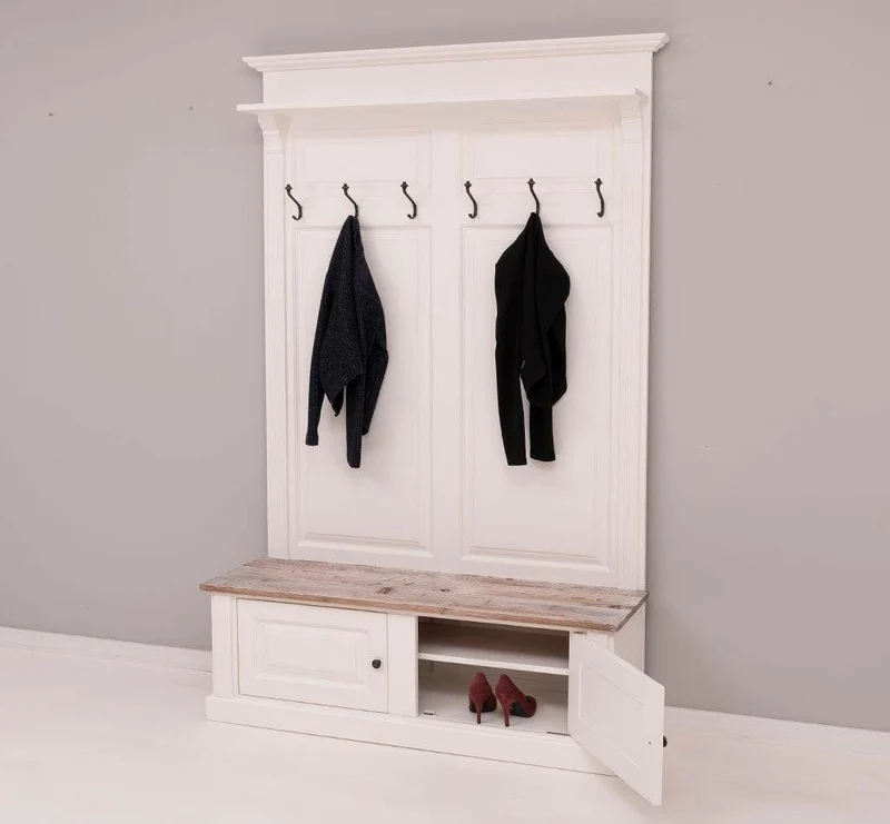 Garderobe aus Massivholz mit 6 Haken und 2 Staufächern - Holzkontrast