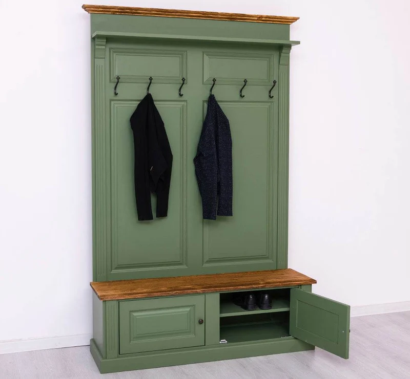 Garderobe aus Massivholz mit 6 Haken und 2 Staufächern - Holzkontrast
