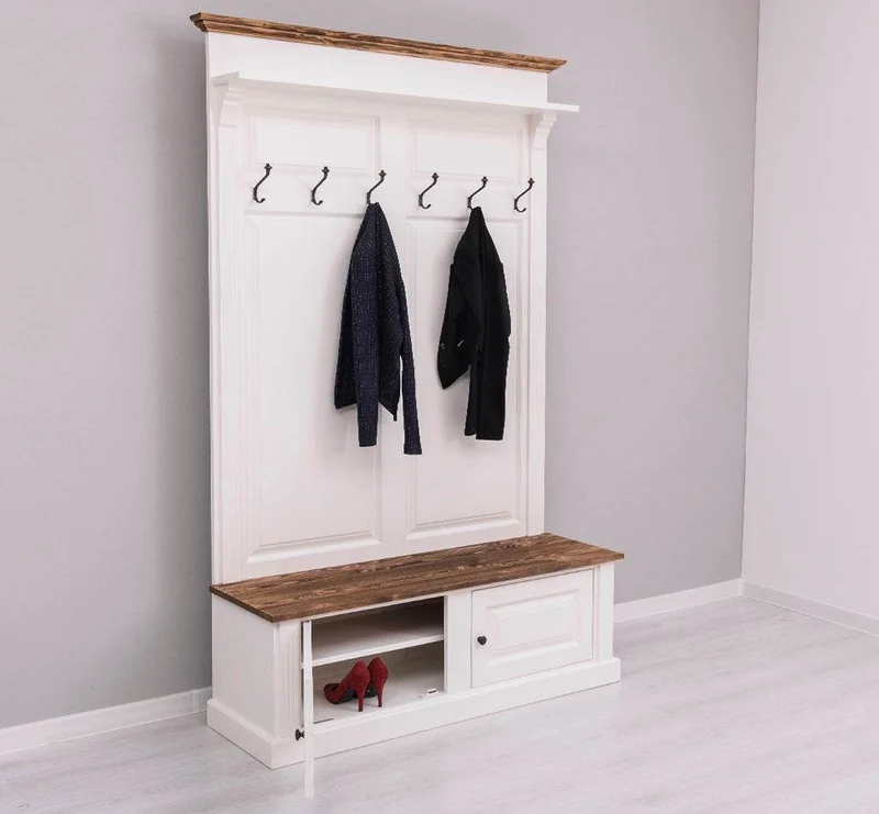 Garderobe aus Massivholz mit 6 Haken und 2 Staufächern - Holzkontrast