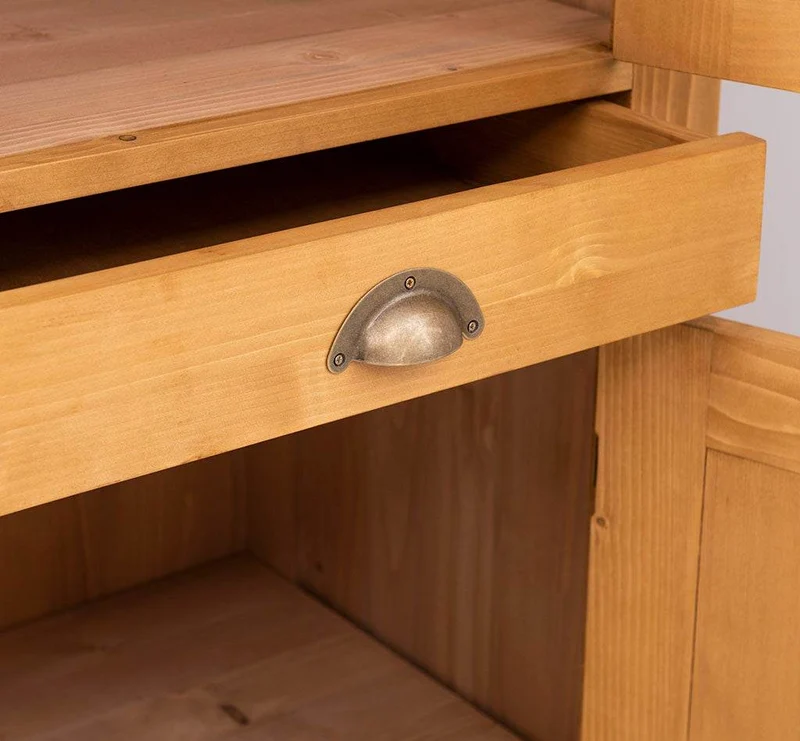 Zweitüriger Hochschrank aus Massivholz mit Schublade - Geschirrschrank