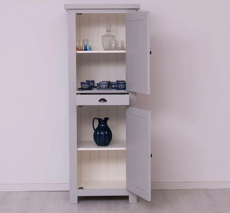 Zweitüriger Hochschrank aus Massivholz mit Schublade - Geschirrschrank