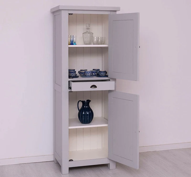 Zweitüriger Hochschrank aus Massivholz mit Schublade - Geschirrschrank