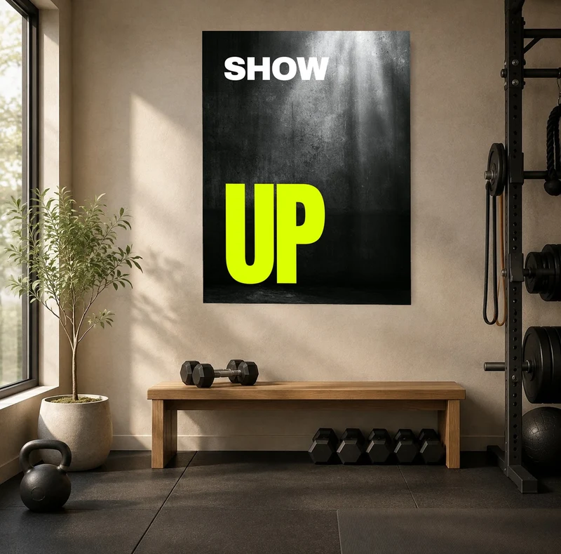 Show Up – Neongelber Aufruf Leinwand