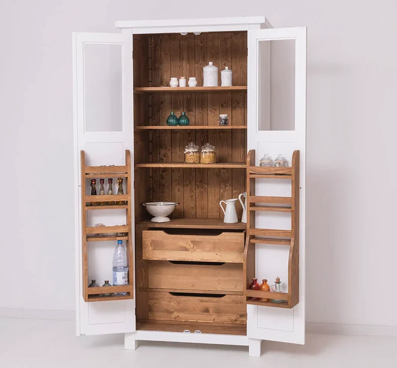 Buffetschrank aus Massivholz | Geschirrschrank- und Gewürzschrank mit Staufächern in den Türen