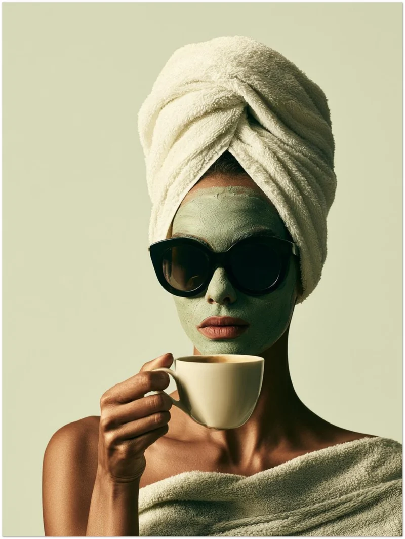 Frau mit Gesichtsmaske Kaffee Leinwand
