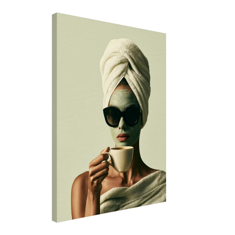 Frau mit Gesichtsmaske Kaffee Leinwand