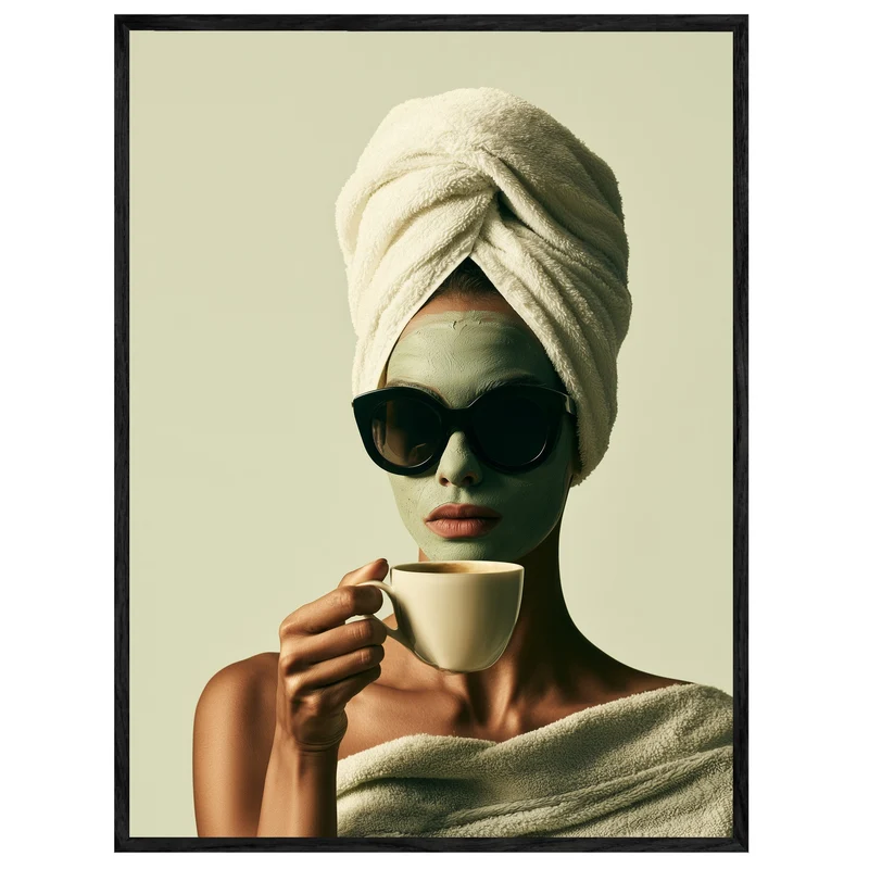 Frau mit Gesichtsmaske Kaffee Leinwand