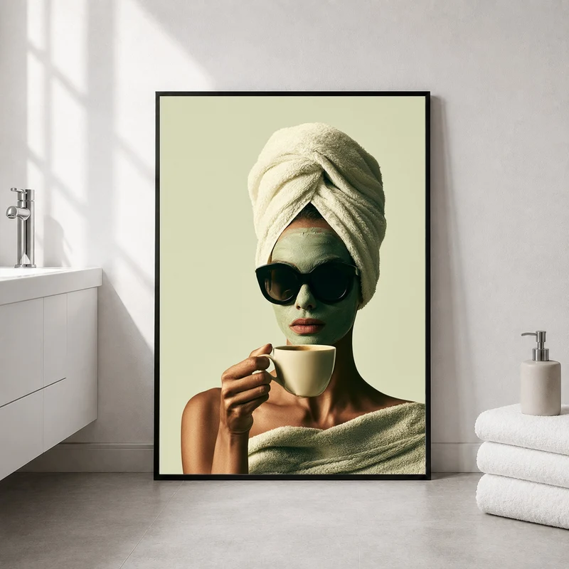 Frau mit Gesichtsmaske Kaffee Poster