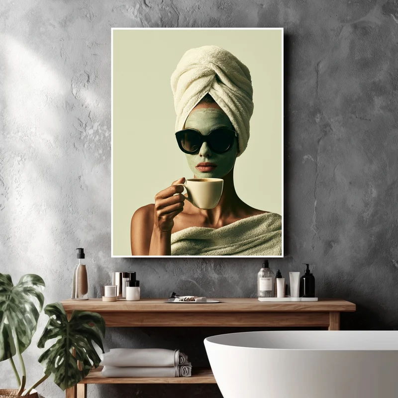 Frau mit Gesichtsmaske Kaffee Poster